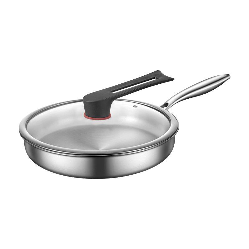 赫巴兹无涂层304不锈钢煎锅家用平底锅煎牛排锅煎盘不易粘炒锅+可立盖